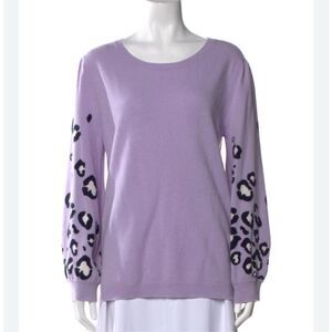 Two Bees Cashmere Lavender Sweater, XS Balloon Sleeves Leopard Spots